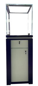 Dark and White Wood with Tempered Glass Pedestal Showcase
