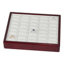 Genuine Wood Frame 20 Ring Tray with Leatherette Interior