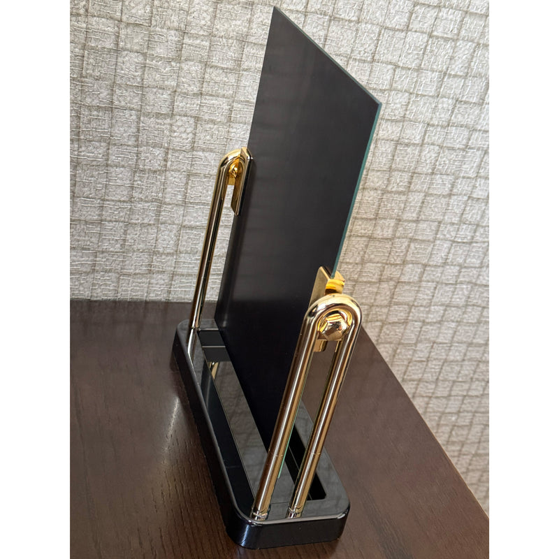 Miroir de présentation de bijoux élégant à deux faces avec support noir et doré