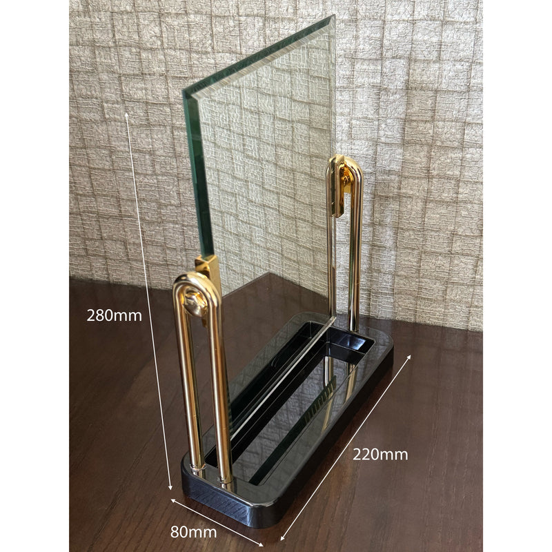 Miroir de présentation de bijoux élégant à deux faces avec support noir et doré