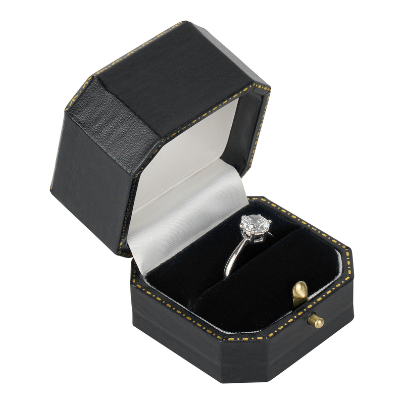 Leatherette Single Ring Box with Gold Accent and Matching Insert