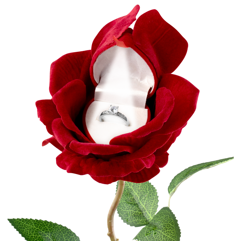 Boîte à bagues rouge Noble Rose avec lumière LED