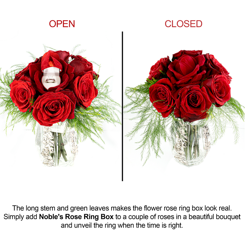 Boîte à bagues rouge Noble Rose avec lumière LED