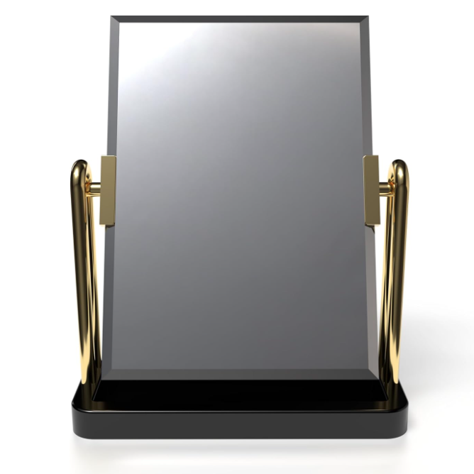 Miroir de présentation de bijoux élégant à deux faces avec support noir et doré