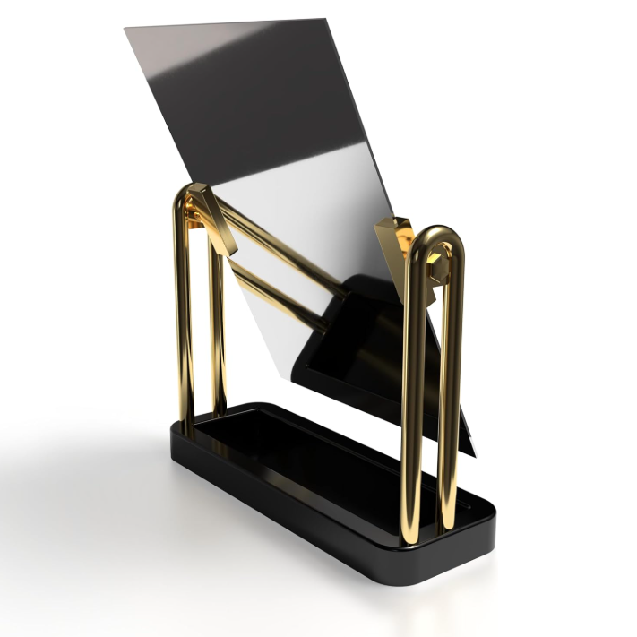 Miroir de présentation de bijoux élégant à deux faces avec support noir et doré