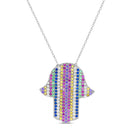 Ss Multi Color CZ Hamsa Station Necklace