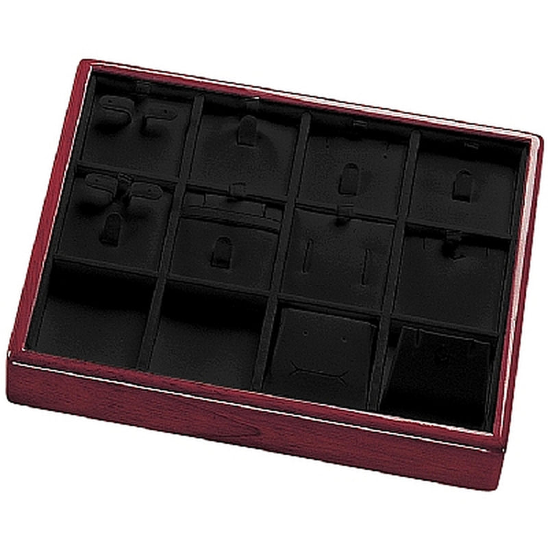 Mahogany Wooden and Leatherette Jewellery Display Tray with 12 Slots