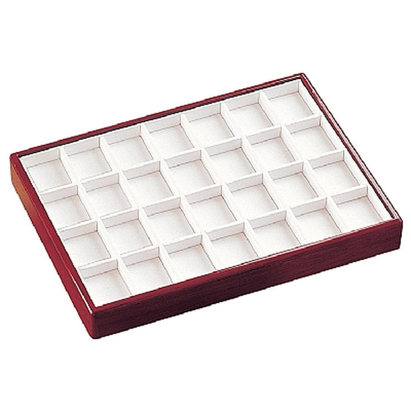 Mahogany Wooden and Leatherette Jewellery Display Tray with 28 Slots