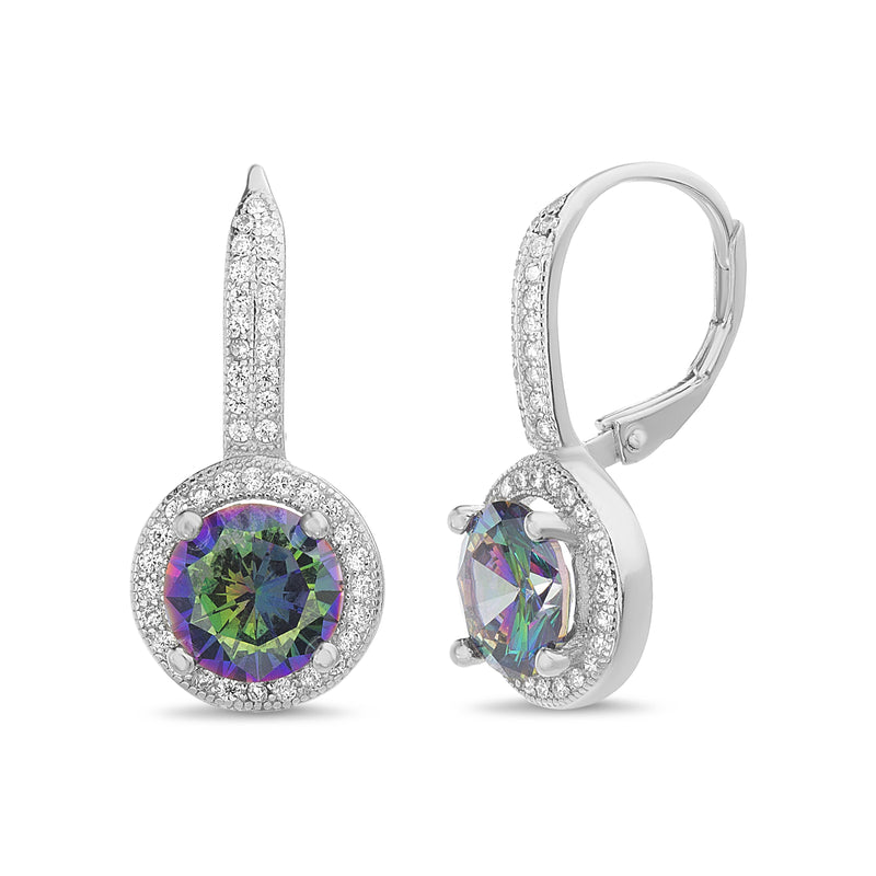 Sterling Silver CZ Center and Halo Lever Back
Earring