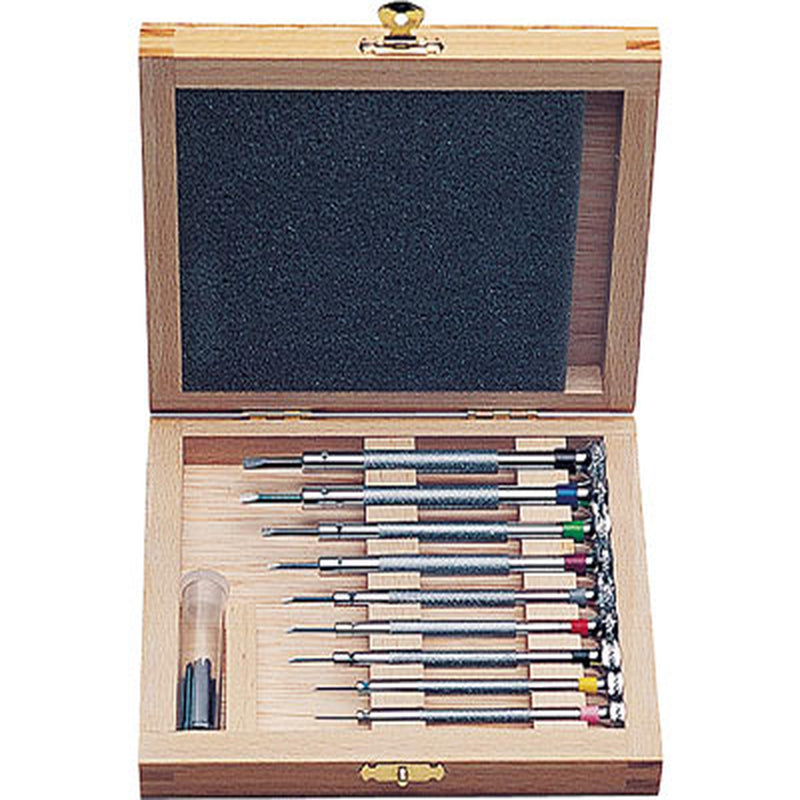 Set Of Nine Screwdrivers in wooden Box