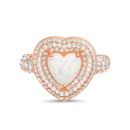 Rose Opal Heart with CZ Halo and CZ Band Design Ring