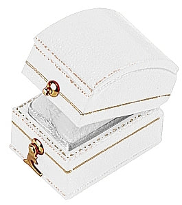 Leatherette Paper Covered  Treasure Shaped Single Ring Box with Gold Detailing, Delicate Gold Clasps, and Plush Velvet Inserts