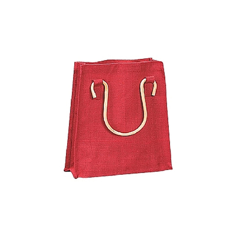 Red Jute Tote Bag with Bamboo Cane Handle