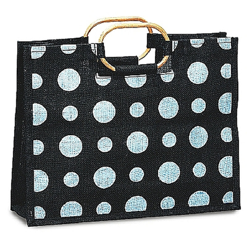 Black Jute Tote Bag with Polka Dots