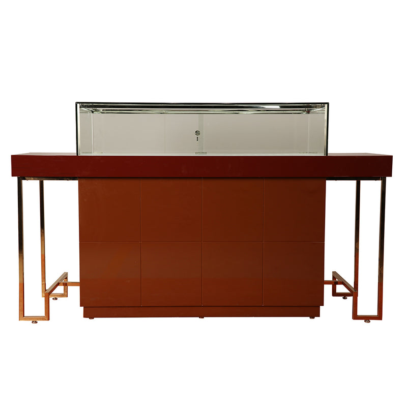 Modern Wooden Showcase with Stainless Steel Legs and Luscious Suede Inserts