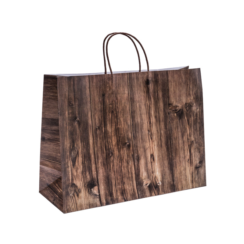 Woodgrain Print Bag with Twisted Paper Handles