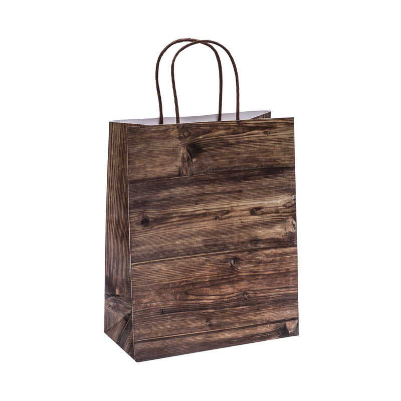 Woodgrain Print Bag with Twisted Paper Handles