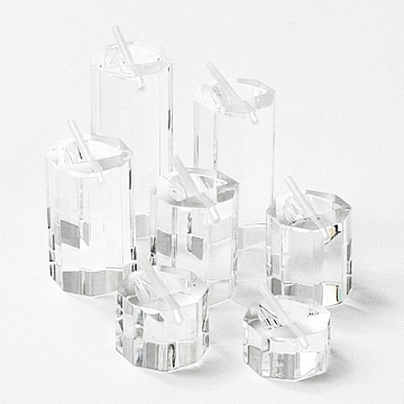 Acrylic - Set Of 7 Ring Stands - Hexagon Tal:3 - 4X3 - 4X1-3 - 4--Sml:3 - 4X3 - 4X3 - 8""