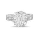 Silver CZ Baguette with Pronged CZ Border Ring