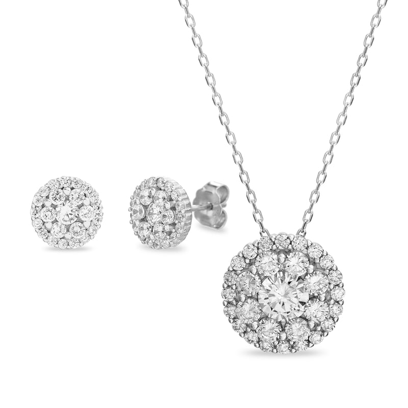 Ss Multi Color CZ Round Fancy CZ Stud Earring and
Necklace Set
