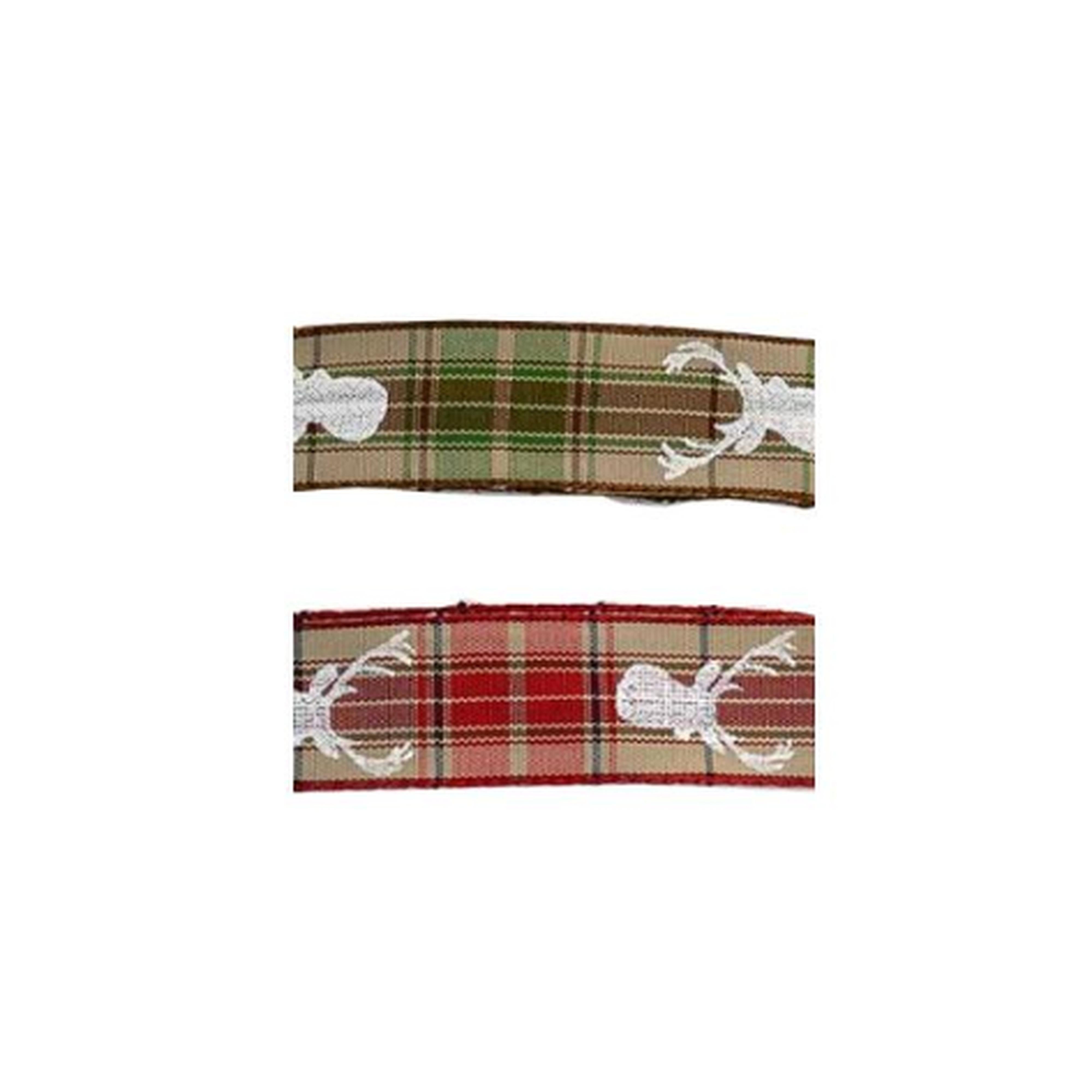 Natural Plaid Ribbon with Embroidered Roaches