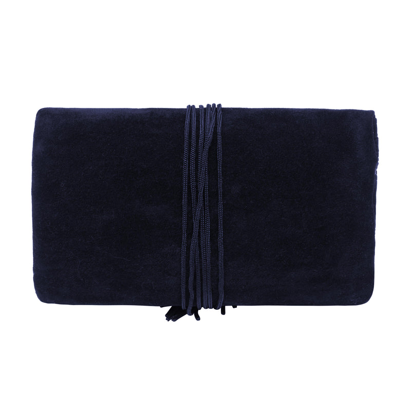 Navy Blue Suede Pouch with Multiple Zippered Compartments