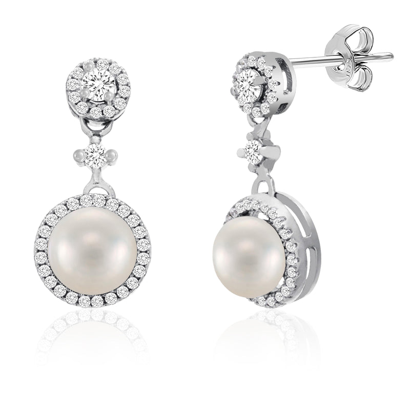 Sterling Silver PearlandCZ Post Earring