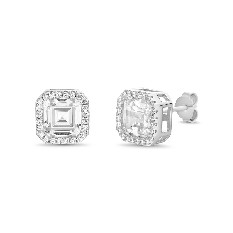 Sterling Silver CZ Octagon Shaped Stud Earring