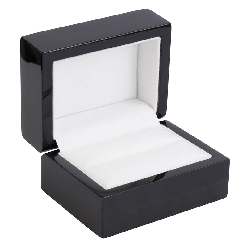 Black Piano Double Ring Box with Ribboned Packer