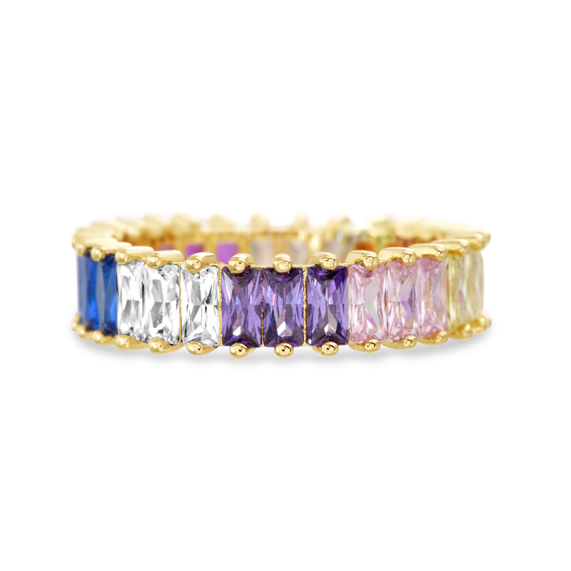 Gold Rainbow CZ Baguette Eternity Band Ring