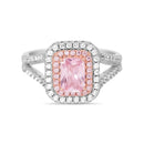 Two Tone Multi Colored CZ with Double Halo CZ Border Design Band Ring