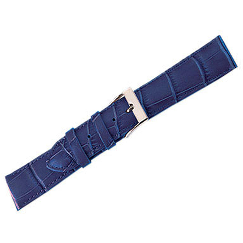 Leather Watch Band Crocodile Navy Blue (16mm) Long