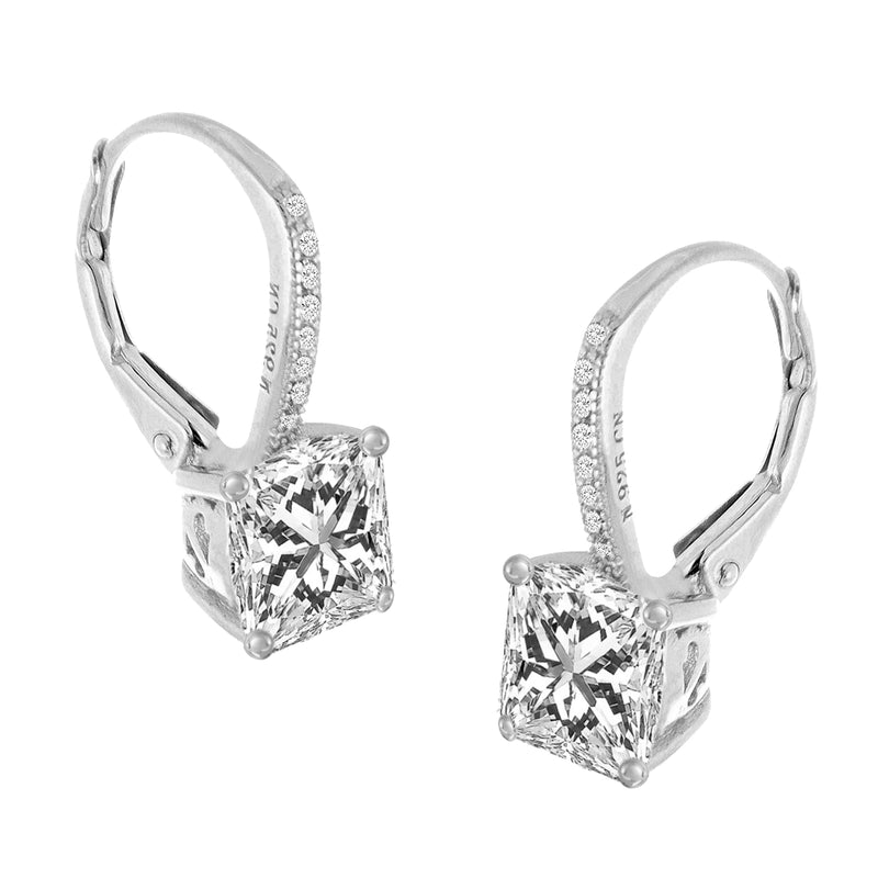Silver Square CZ Leverback Earring