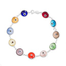 Sterling Silver Bracelet Evil Eye with Colored Stones