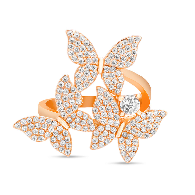 Rose CZ Butterfly Coil Design Ring