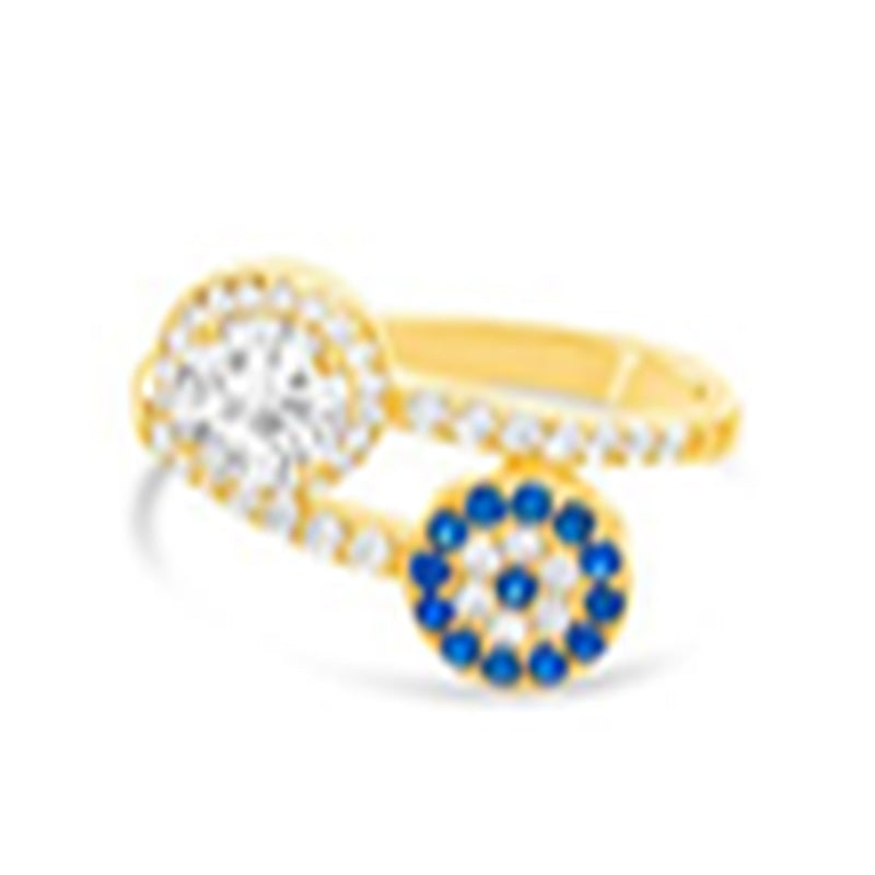 Gold CZ Halo and Evil Eye Ends BypaSterling Silver Ring