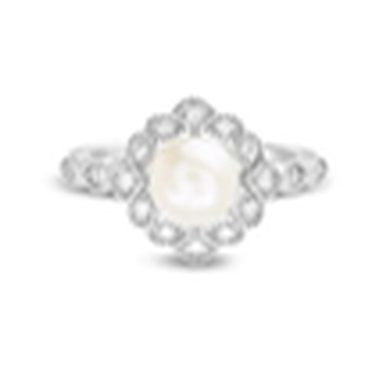 Silver Pearl -CZ Marquise Designed Patterned Border Ring