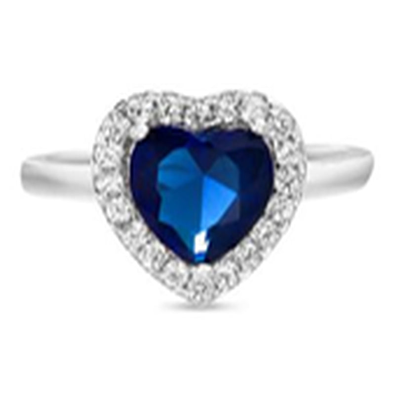 Silver Sapphire Blue CZ Heart Ring