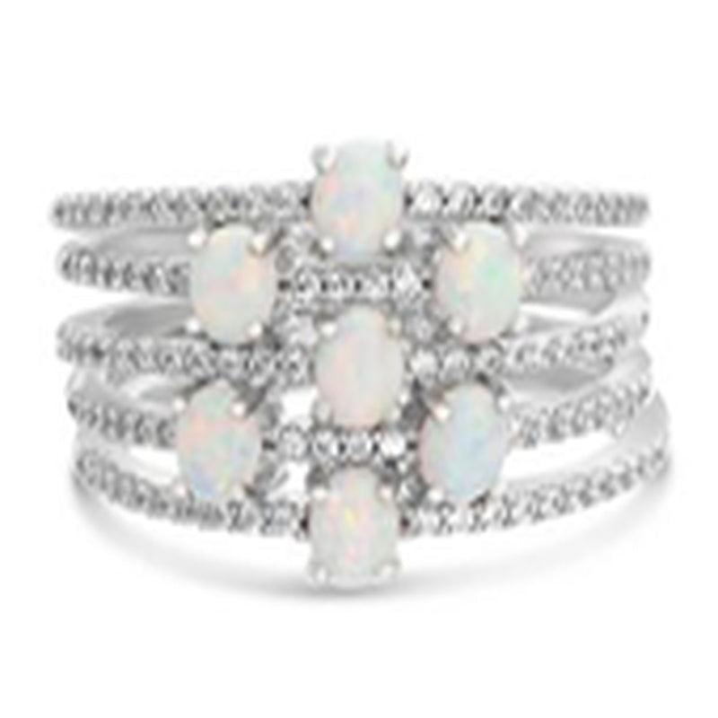 Sterling Silver Opal-CZ Stackable Ring Set