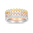 Tricolor CZ with Beaded Border Trio Ring Set