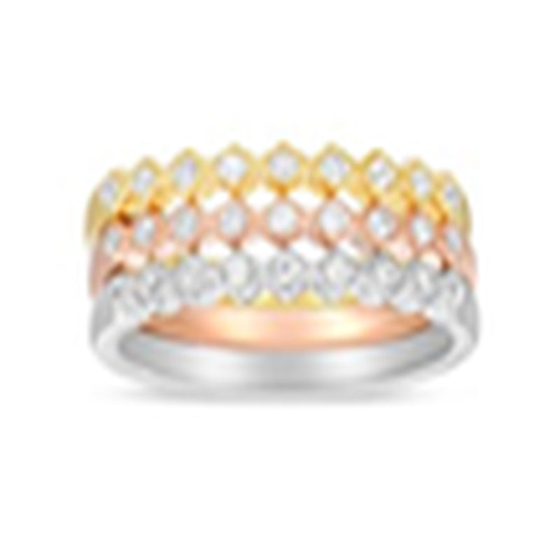 Tricolor CZ with Beaded Border Trio Ring Set