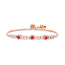Rose CZ Red Ruby 3 CZ Halo With CZ Stones Slider Bracelet