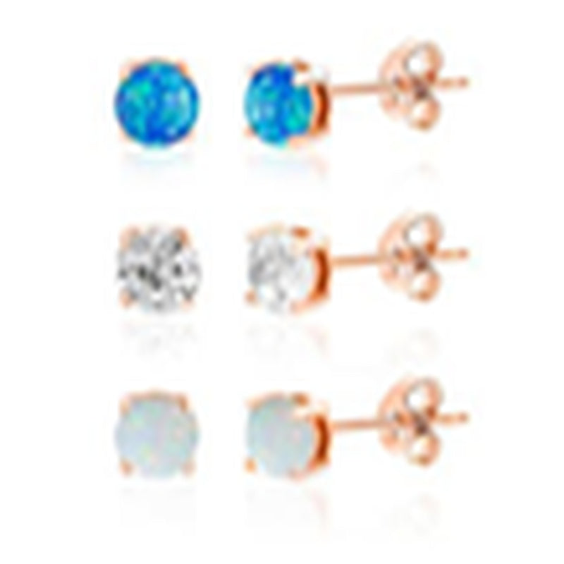 Rose CZ and Opal Trio Earring Set