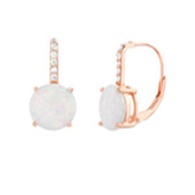 Rose CZ and Opal Leverback Earring