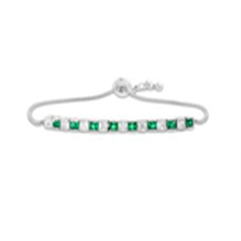 Sterling Silver Emerald and White CZ Slider Bracelet