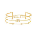 Gold CZ Station with Elephant Center Multi Strand Bracelet