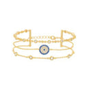 Gold CZ Station with CZ Evil Eye Disc Center Multi Strand Bracelet