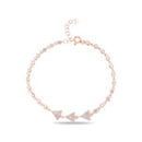 Rose CZ Pave Triangle Station and Bezel Beaded Link Bracelet