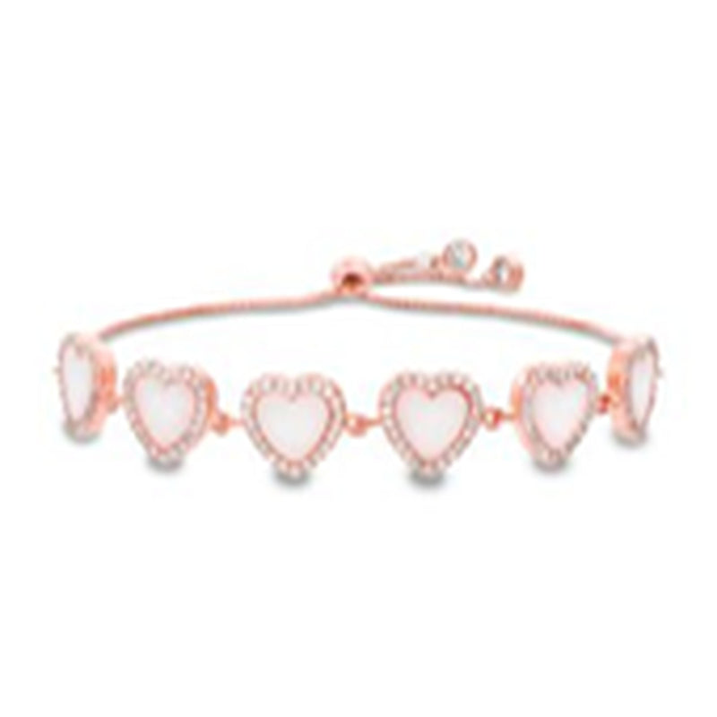 Rose White Opal Heart Halo Slider Bracelet