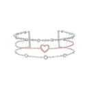 Two-Tone CZ Stations with CZ Border Heart Station Center Multi Strand Bracelet